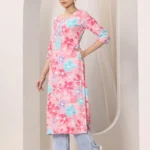 Pink Printed Silk Blend Straight Kurta