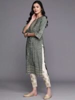 Grey Printed Silk Straight Kurta - Image 2